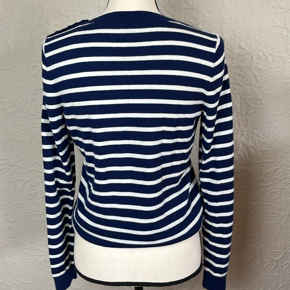 Talbots Gold Tinsel Whale Blue Striped Pullover Sweater - Picture 3 of 9